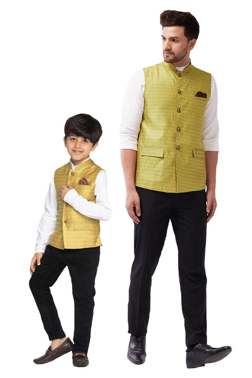 VASTRAMAY Yellow Baap Beta Ethnic Jacket Set